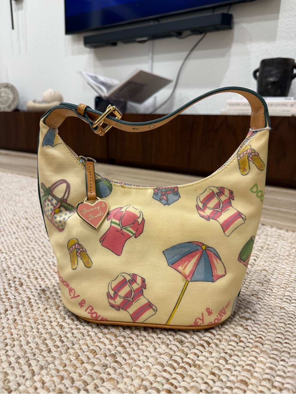 Dooney & Bourke Yellow Beach-Print Mini Shoulder Bag with Gold Charm